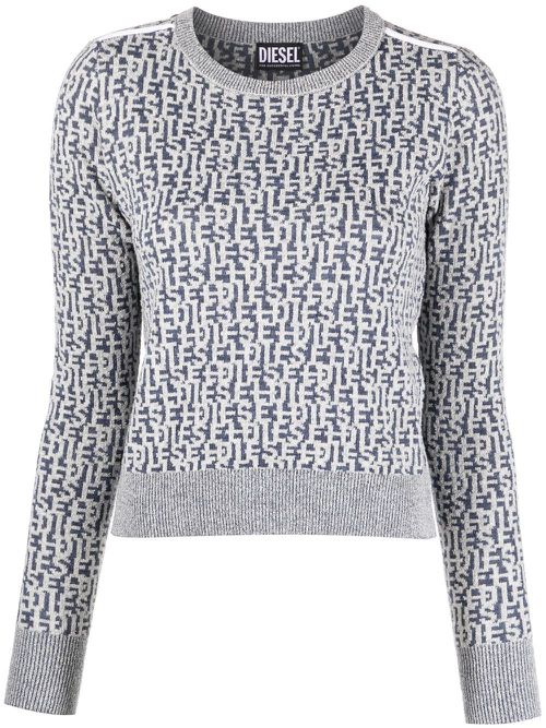 Logo-jacquard knitted jumper - Black