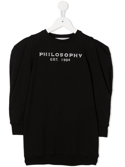 Logo embroidered puff sleeves sweatshirt - Black