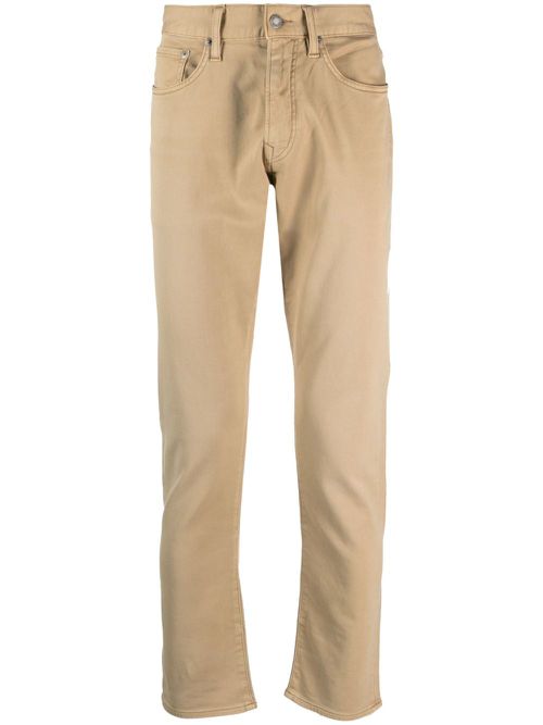 Logo-patch cotton straight-leg trousers - Neutrals