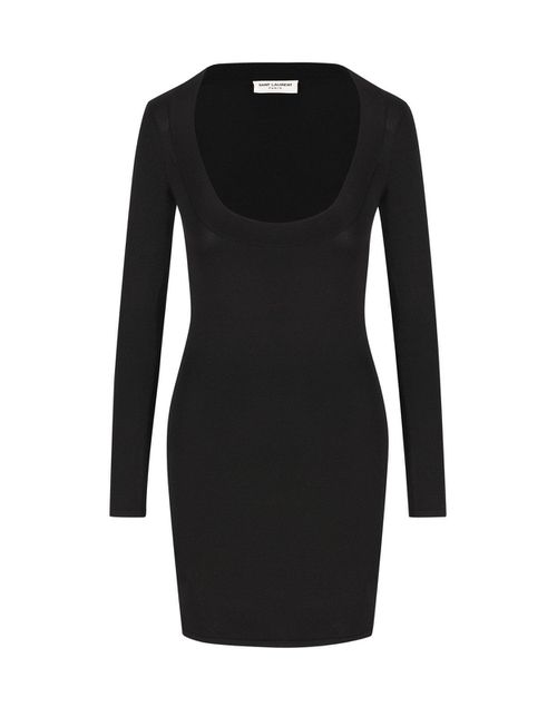 Plunging Round Neck Long-sleeved Dress
