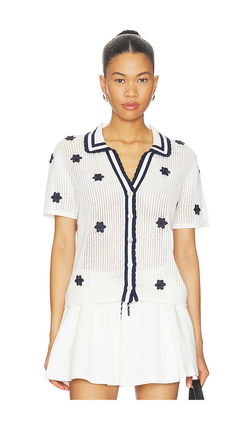 THE UPSIDE Piazza Koa Knit Top in White,Navy. XS. Also in S