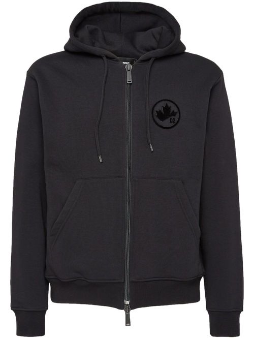 Zip-up cotton hoodie - Black
