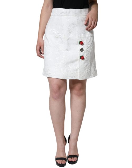 Floral Brocade Embellished Skirt — White