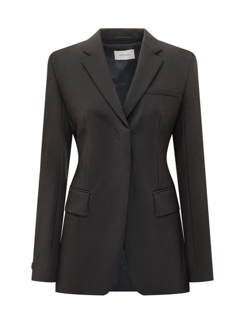 Black Solid Notched Lapel Blazer
