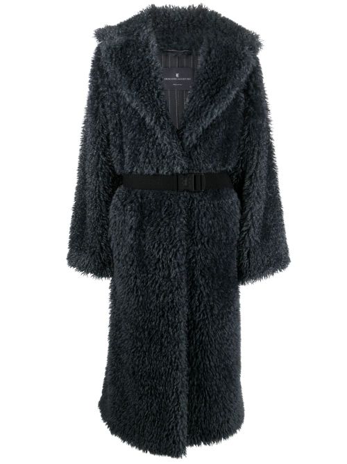 Belted shearling wool coat