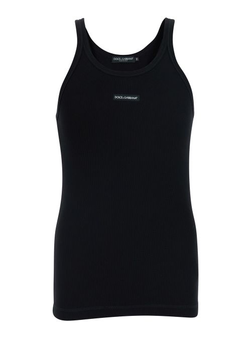 Logo-Embroidered Cotton Tank Top — Black