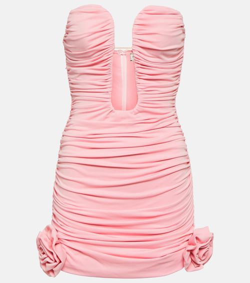 Floral-appliqué ruched minidress