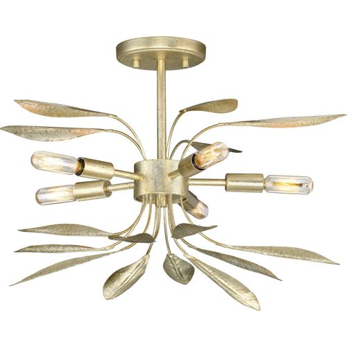 Gilded Silver Five Light Semi-Flush Conv from the Mariposa Collection