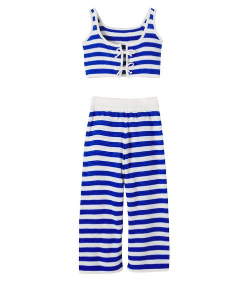 Crochet striped cotton-blend top and pants set