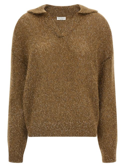 Sequin-Embellished Mohair Blend Sweater — Gold