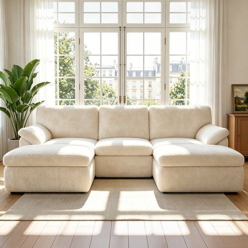 5 Seats U-shaped Sectional Sofa Boneless Couch Cloud Comfy Modular Sofa Installation Free, Beige