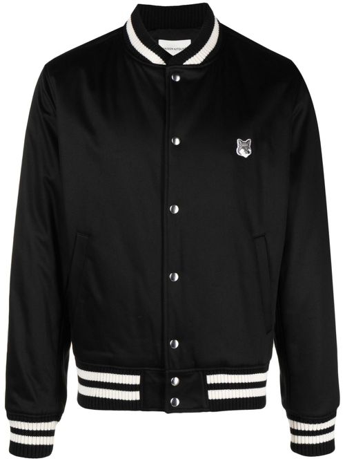 Fox-patch satin bomber jacket - Black