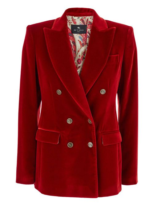 Double-breasted velvet blazer - Red