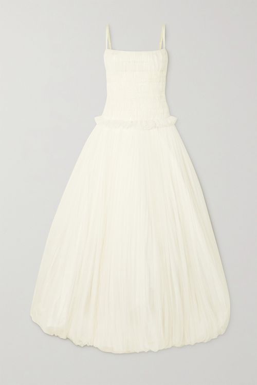Guinevere Shirred Grosgrain-trimmed Tulle Gown