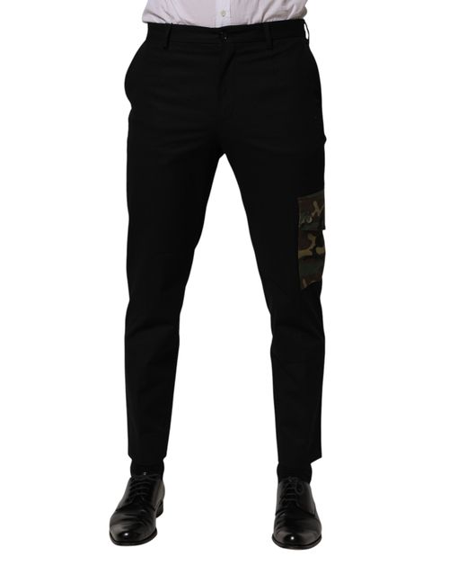 Cotton Cargo-Pocket Trousers — Black