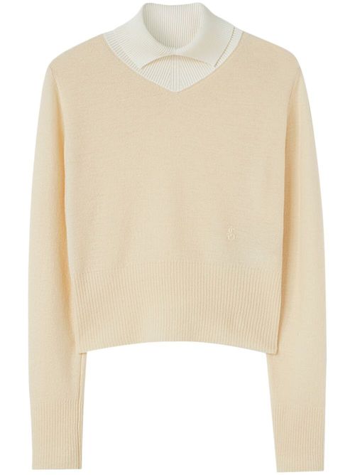 Ribbed-collar two-tone jumper - Neutrals