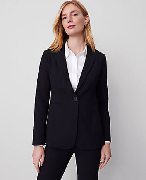 Ann Taylor The Petite Long Single Button Blazer in Bi-Stretch