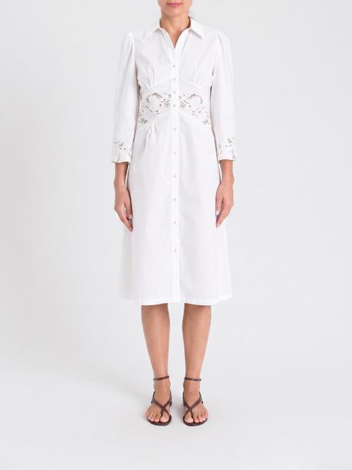 Cotton Chemisier Dress With Macramé Inserts