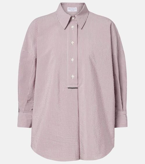 Striped cotton-blend top