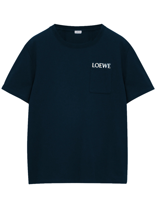 Loewe Pocket Embroidered Logo T-shirt in Navy - Navy