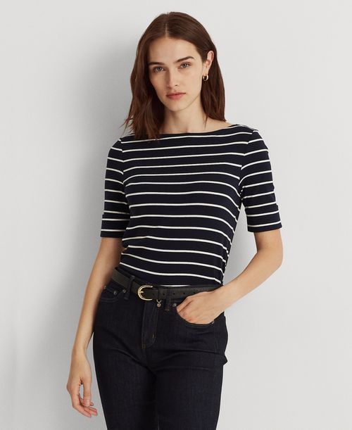 Striped Boatneck Top - Navy/White