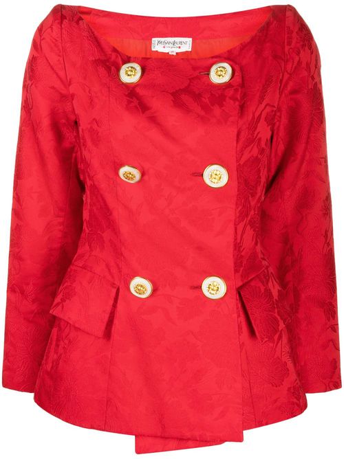 Floral jacquard double-breasted jacket - Red