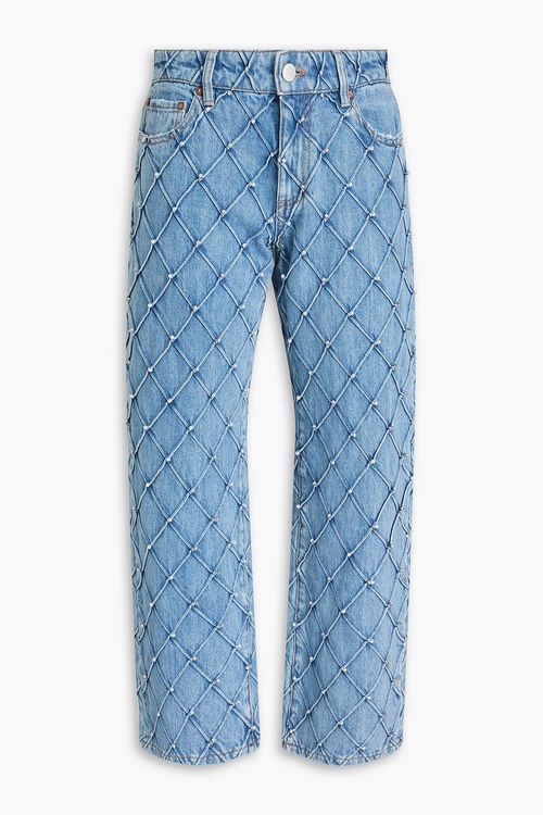Alice Olivia - Embellished high-rise straight-leg jeans