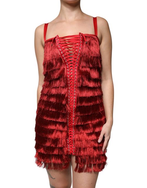 Fringed Lace Dress — Red