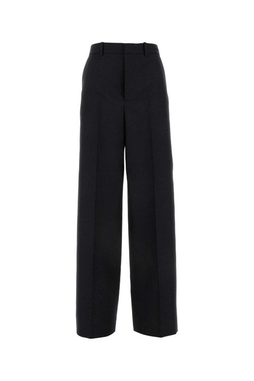 Wool Wide-Leg Trousers — Gray