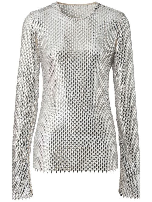 Metallic paillette-embellished mesh top - Silver