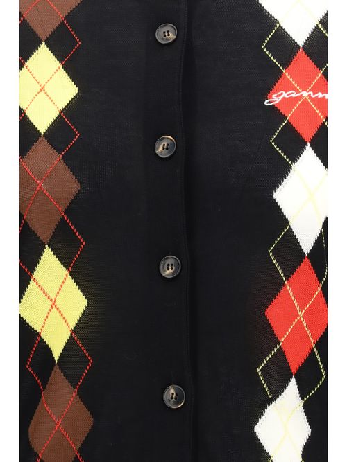 Diamond-Pattern Cotton Cardigan — Black