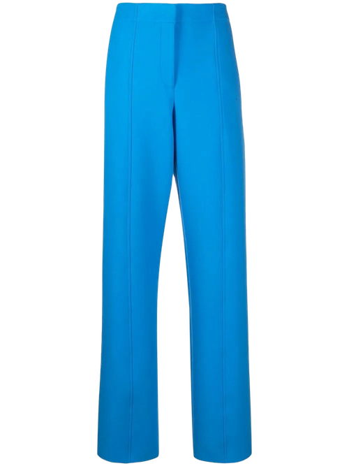 High-Waisted Straight-Leg Trousers — Blue