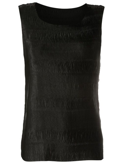 Plissé-effect satin sleeveless top - Black