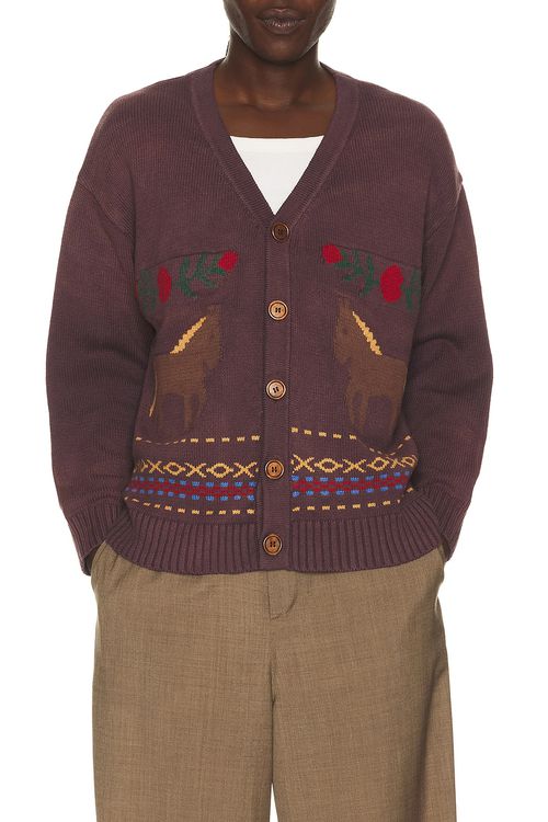Found Horse Jacquard Cardigan in Faded Eggplant - Purple. L also in M, XL/1X, XXL/2X