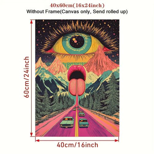 TEMU Psychedelic Eye And Canvas Wall Art, Vintage-inspired, , For Home And Office Decor, Ideal For Bedroom, Living Room, And More