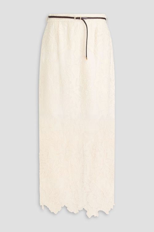 Embroidered linen-gauze midi skirt - White - 00
