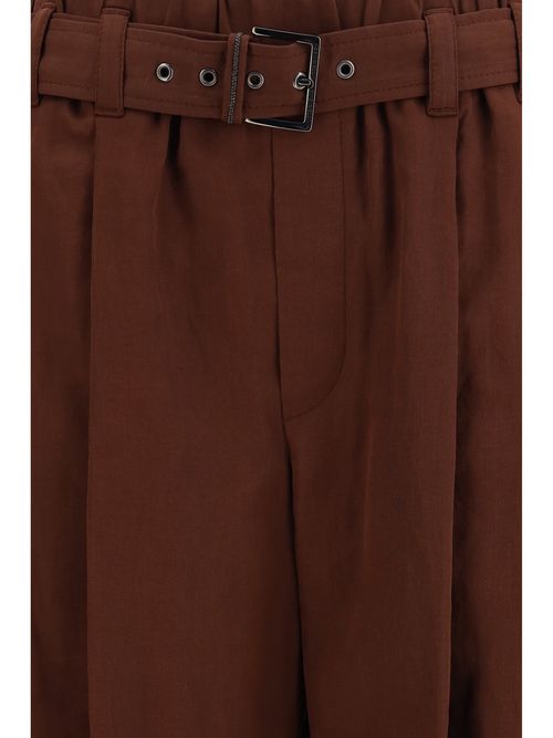 Cotton Organza with Monili Trousers — Brown