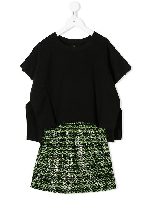 Sequinned panel layered dress - Black