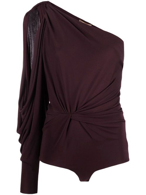 One-shoulder asymmetric bodysuit - Purple