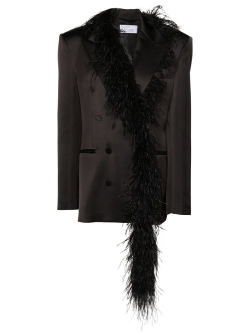 Feather-trim detail blazer - Black