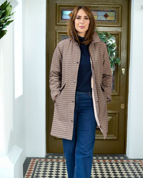 Women's All Weather Fleece Lined Printed Waterproof Coat in Beige, 100% Polyester