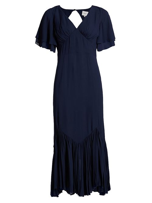 Women's Salvia Pleated Ruffle Midi-Dress - Navy