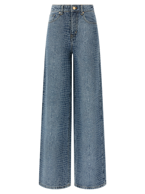 Crocodile-Weave Cotton Jeans — Blue