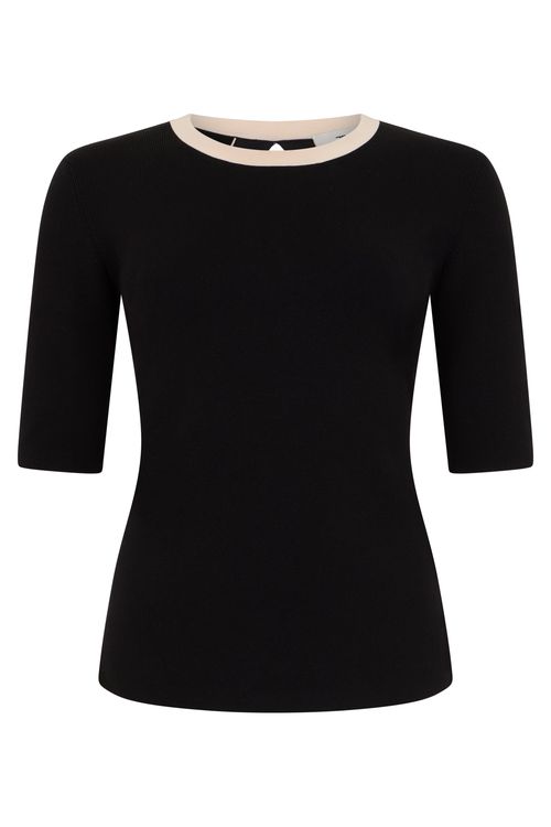 Three-Quarter Sleeve Fitted Top with Round Neckline Details