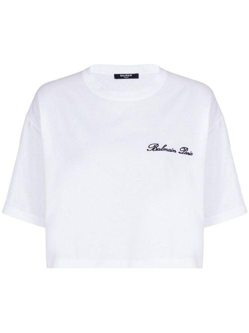 Logo-embroidered cotton T-shirt - White