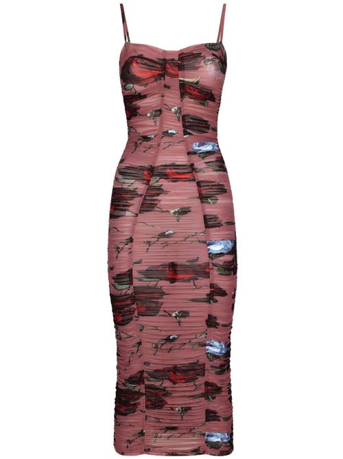 Rose-print ruched dress - Pink