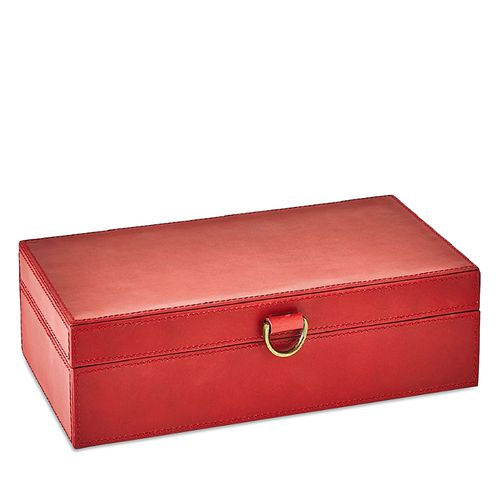 Marbled Leather D Ring Box in Deep Red, Medium