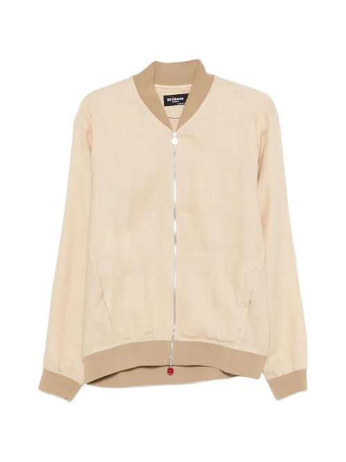 Linen Zipped Bomber Jacket — Beige