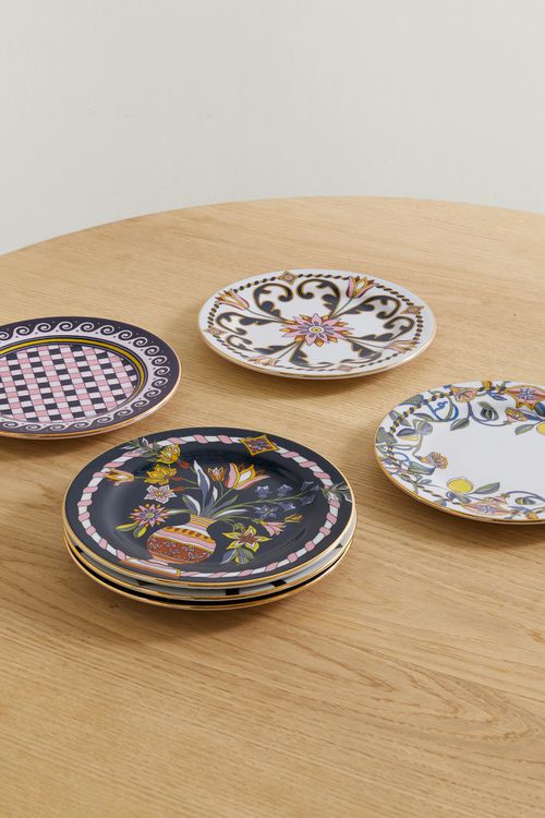 Set Of Six Gold-plated Porcelain Dessert Plates