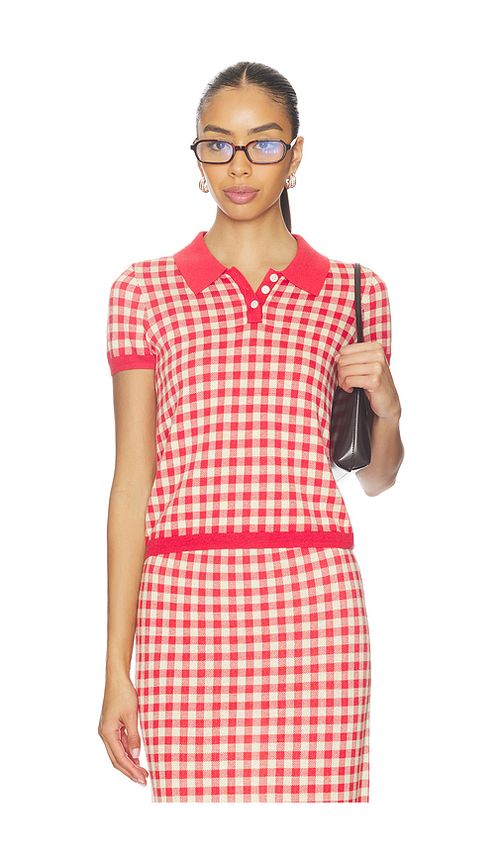 Guest In Residence Gingham Shrunken Polo in Red. - L also in M
